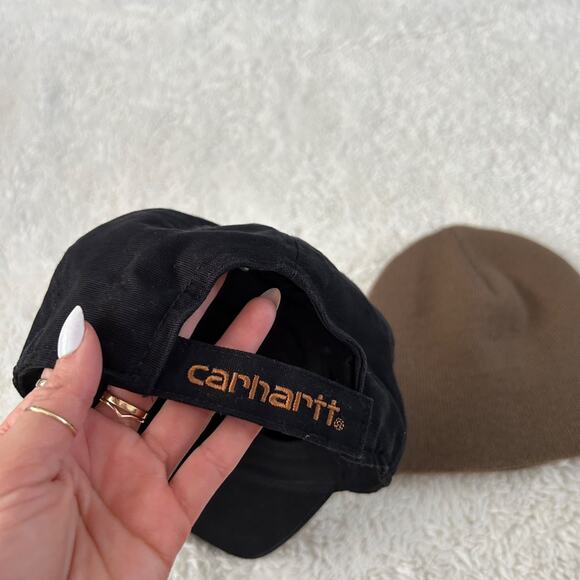 Carhartt Unisex Taupe Beanie & Black Hat Bundle Edgy Work Wear - Picture 3 of 6